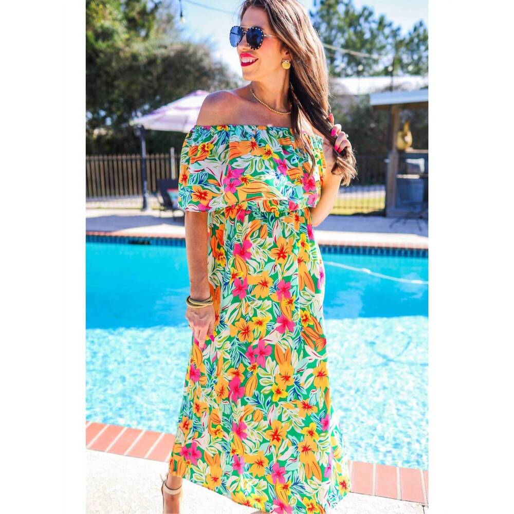 NEW JESS LEA resort radiance maxi dress in green multi